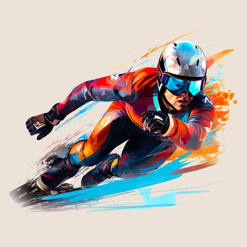 Fahrender Skirennfahrer mit Farbexplosion