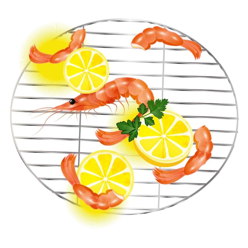 Garnelen oder Shrimps mit Zitronen auf Grillrost