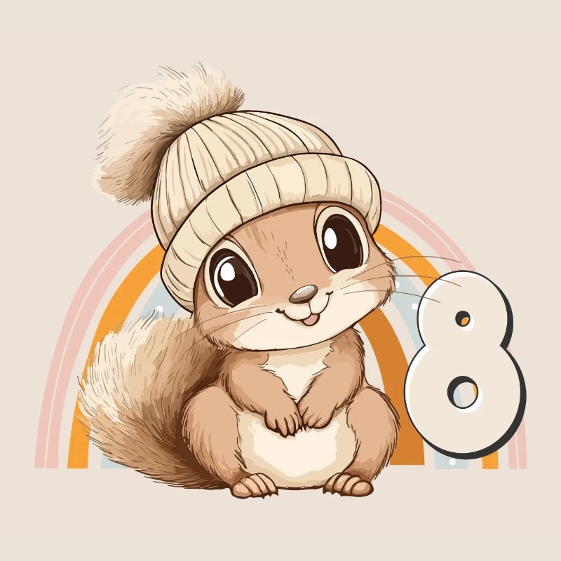 8. Geburtstag Eichhörnchen Regenbogen Süß Niedlich
