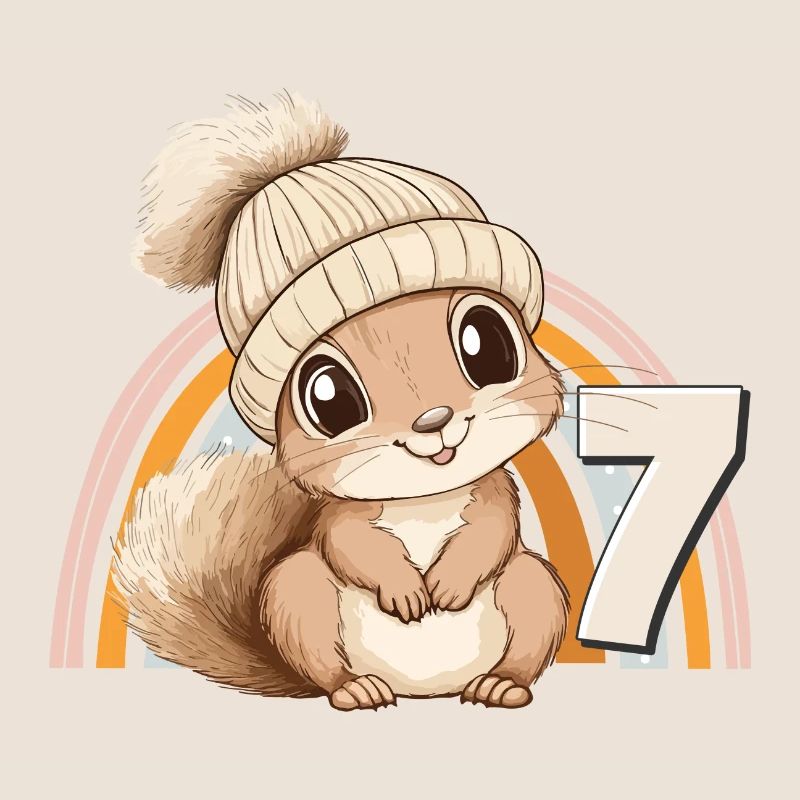 7. Geburtstag Eichhörnchen Regenbogen Süß Niedlich