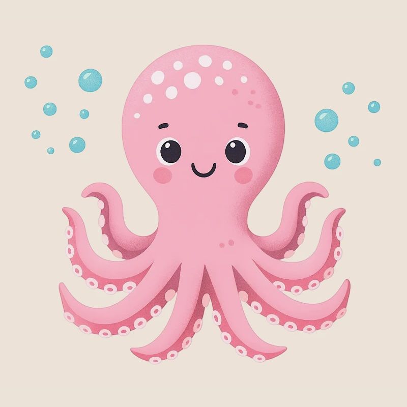 Pink Octopus with Bubbles