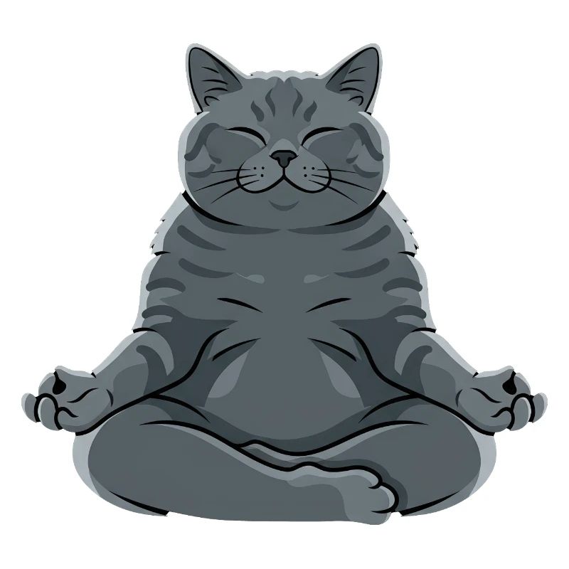 Chat gris méditant