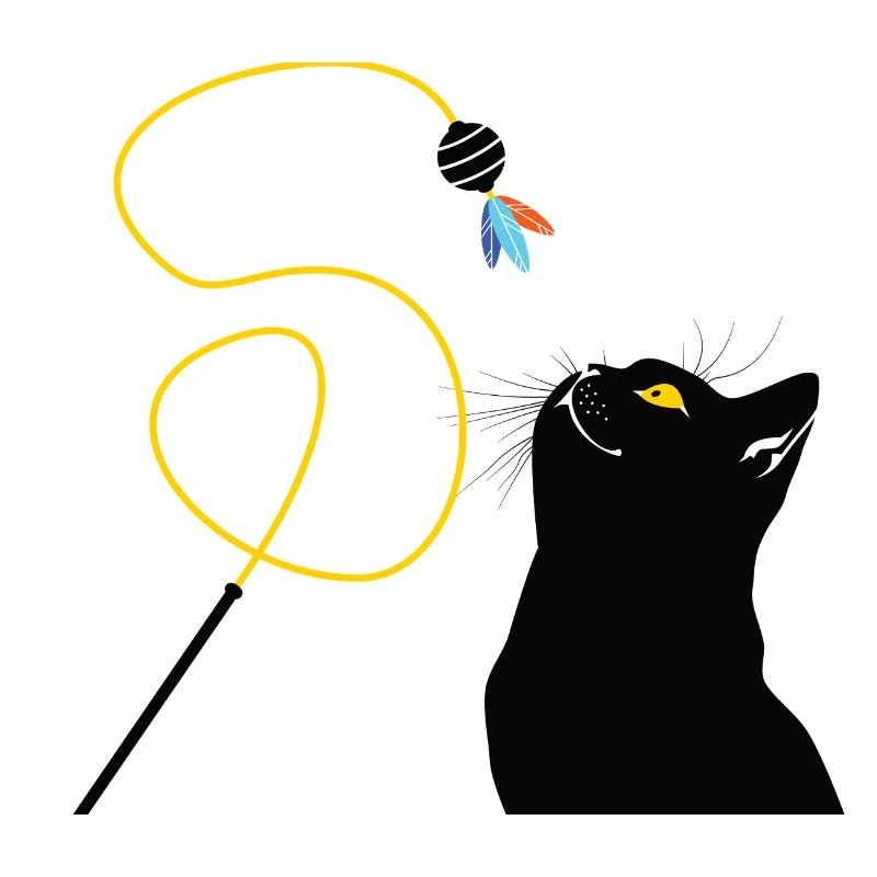 Chat avec canne à pêche jouet