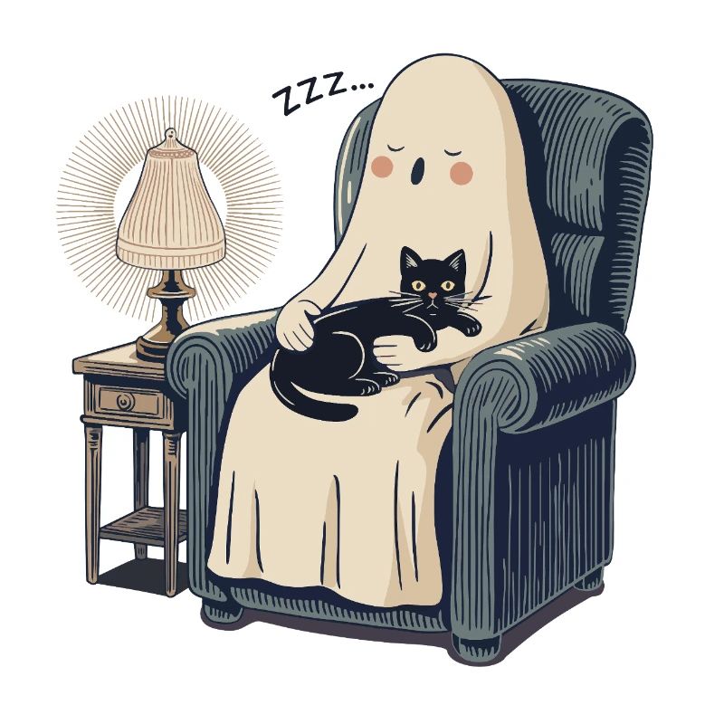 Fantôme du Chat du Vide endormi - Chat noir douillet et effrayant