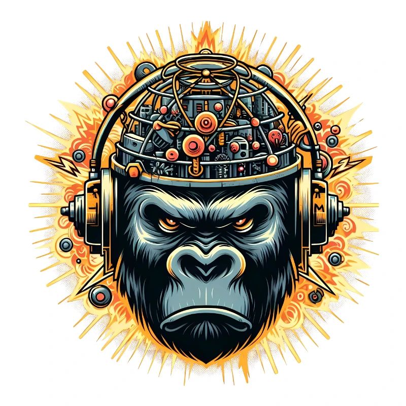 Gorilla-Cybersound mit Techno-Kopf