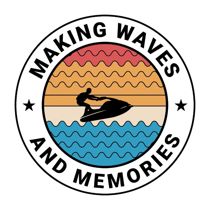 Retro Jet Skiing Adventure Ocean Waves Sunset