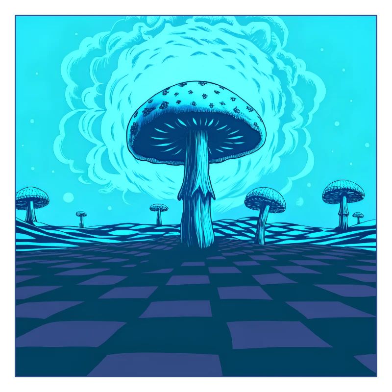 Futuristic Blue Psychedelic Mushroom Scene