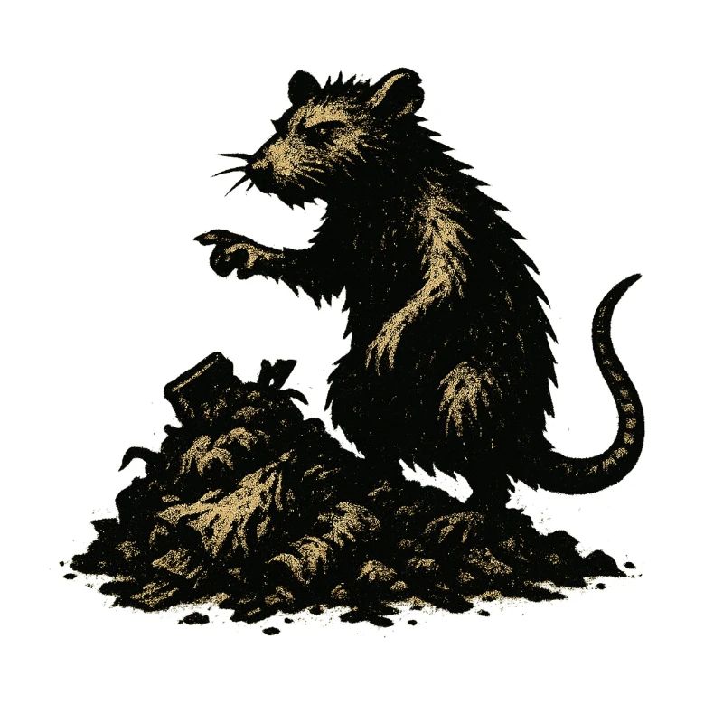 Rat on rubble engraving