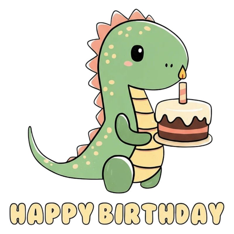 Dino mit einer Geburtstagstorte 