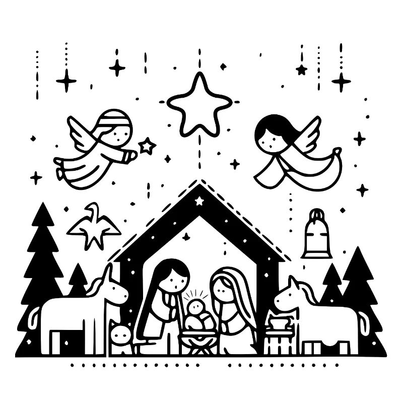 Weihnachtskrippe gezeichnet