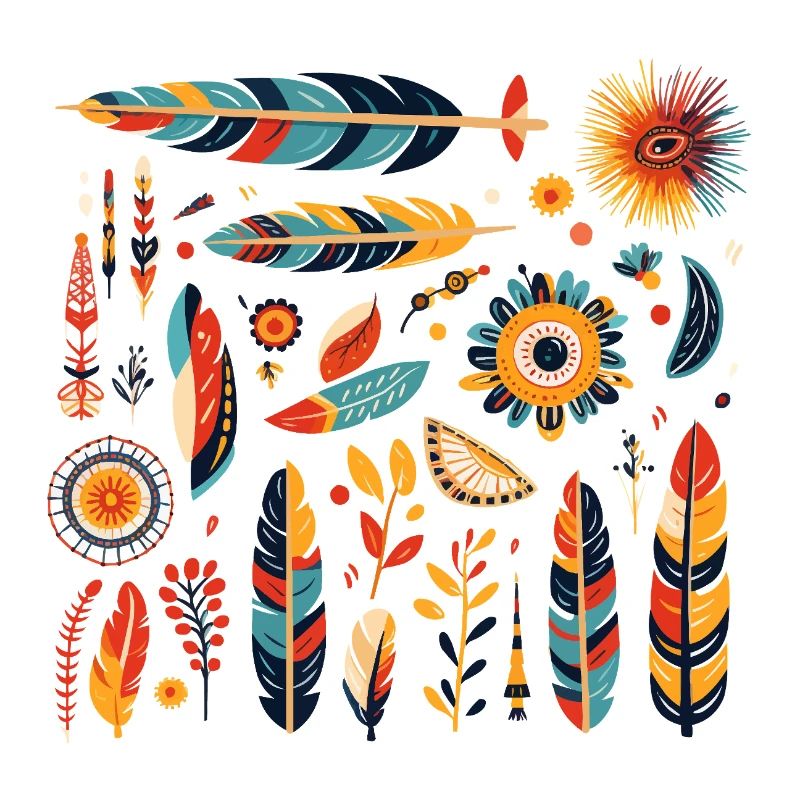 Boho Feather and Flowers Pattern