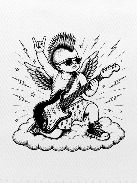 Punk Cherub mit E-Gitarre