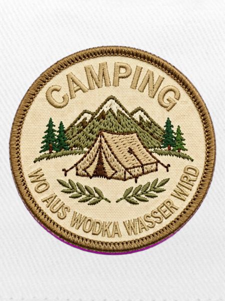Campingpatch Bergwald Zeltmotiv