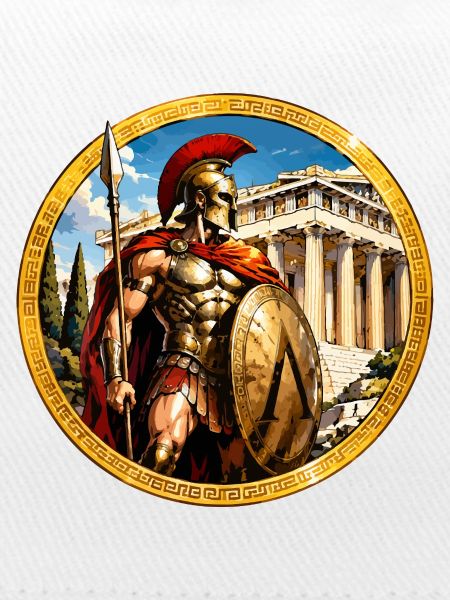 Spartanischer Krieger vor Tempel