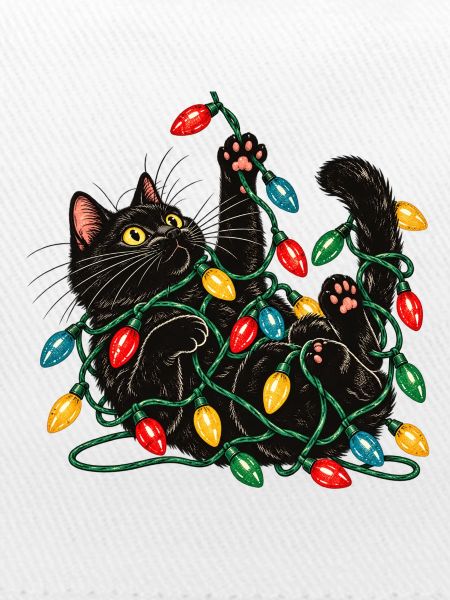Katze mit Lichterketten