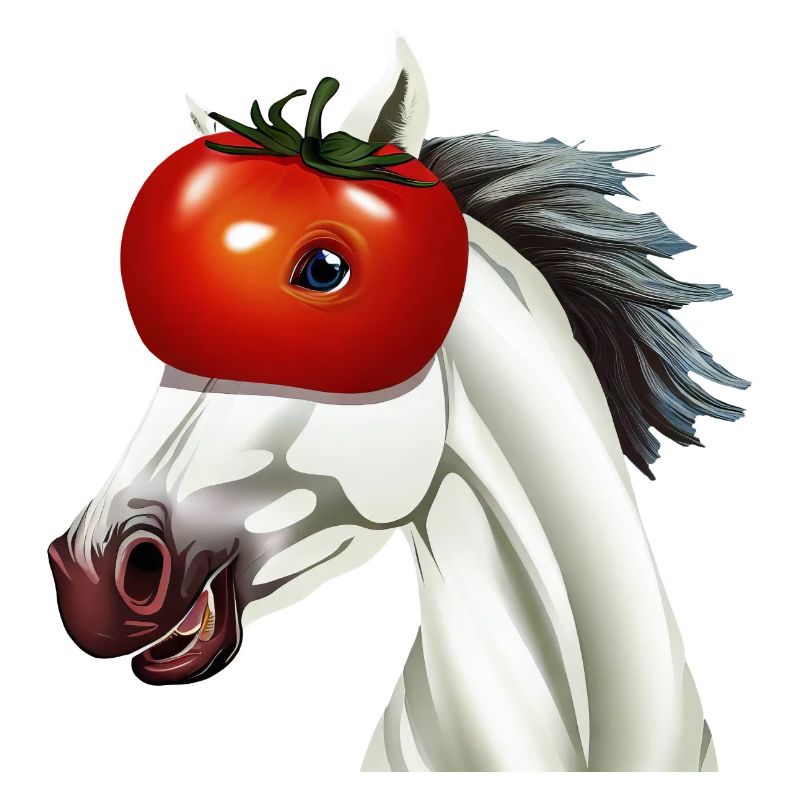Pferd mit Tomatenkopf - Einzigartiges Kunstwerk