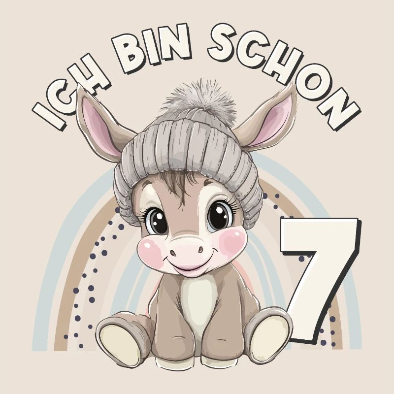 7. Geburtstag Esel Regenbogen Süß Niedlich
