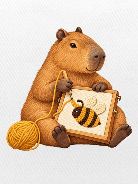 Capybara mit Punch-Needle-Biene