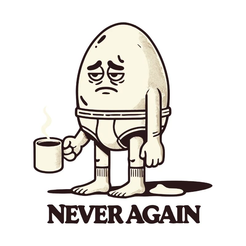 Tired Morning Egg with Coffee – "Never Again"