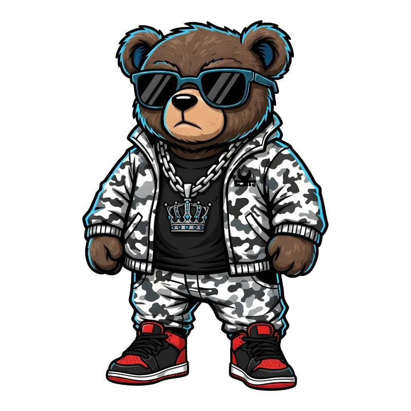 Cool Bear in Camouflage Pullover Hoodie