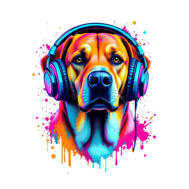 Labrador mit Kopfhörer