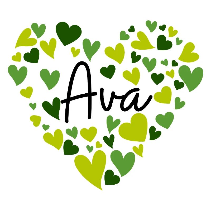 Conception du nom Ava avec des cœurs verts en forme de cœur