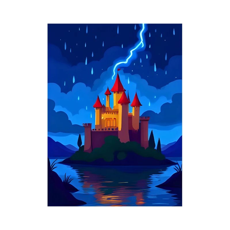 Château enchanté avec éclairage nocturne