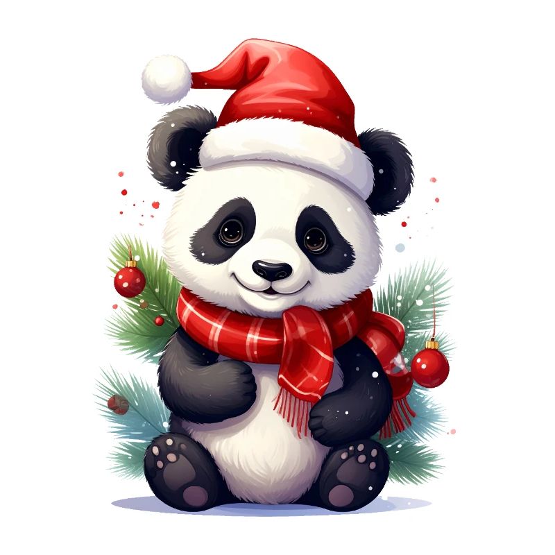 Mignon panda de Noël avec écharpe
