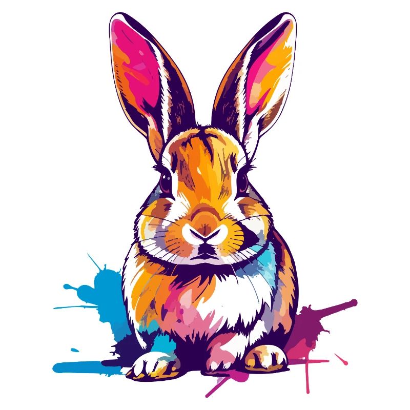Lapin coloré en aquarelle Éclaboussures de couleur