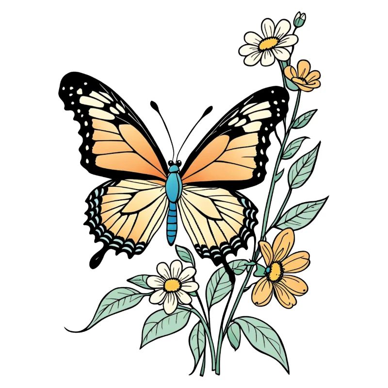 Papillon Avec Des Fleurs, Papillon