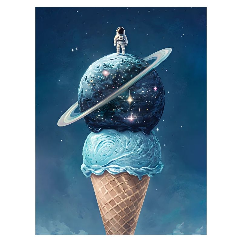 Glace spatiale et astronaute au sommet