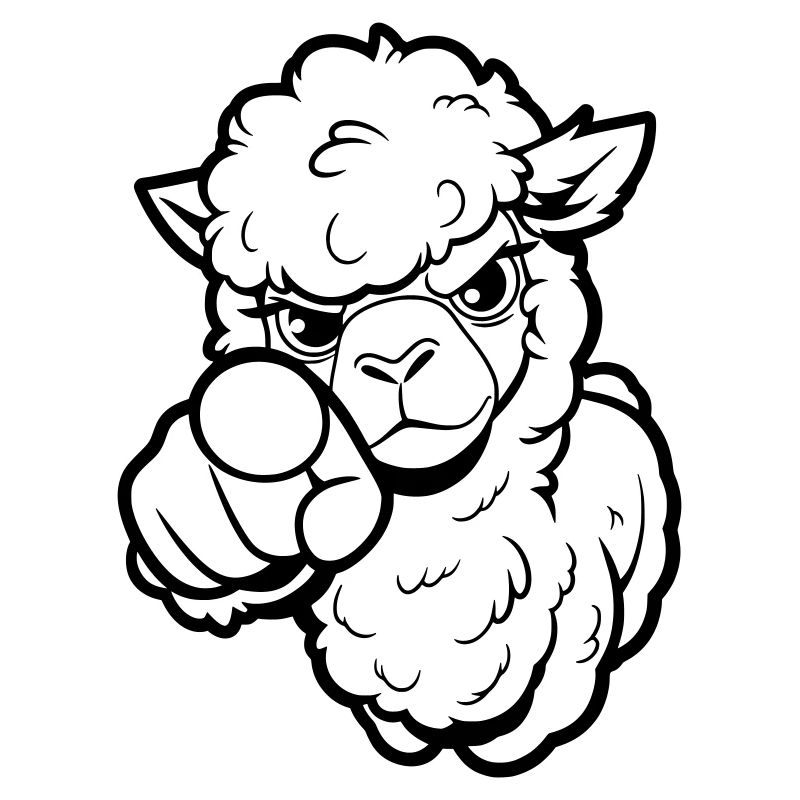 Naughty alpaca points at you