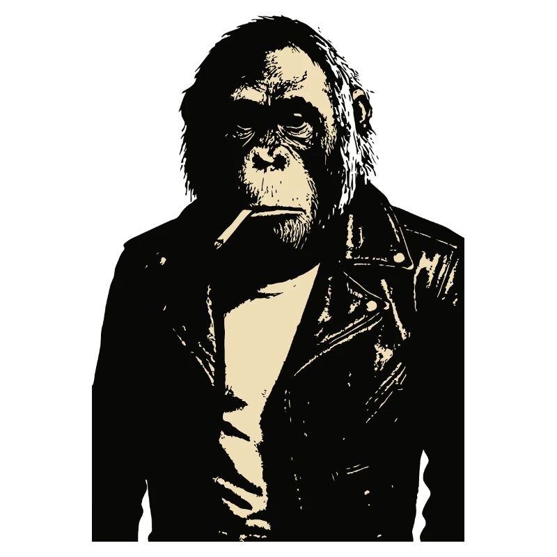 Orang-Utan raucht eine Zigarette in einer Lederjacke