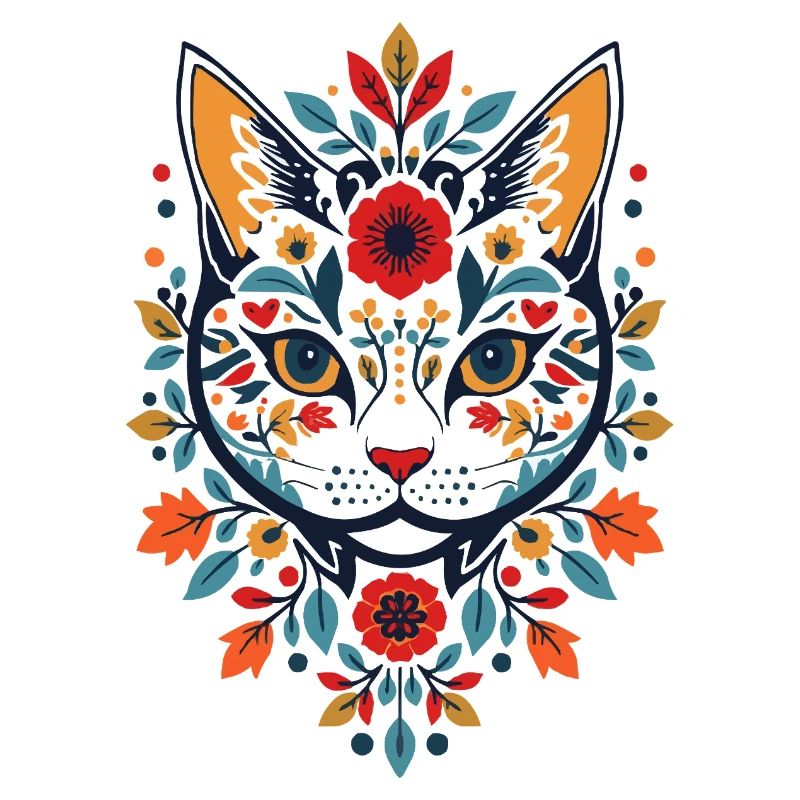 Chat fleur dans le style folklorice