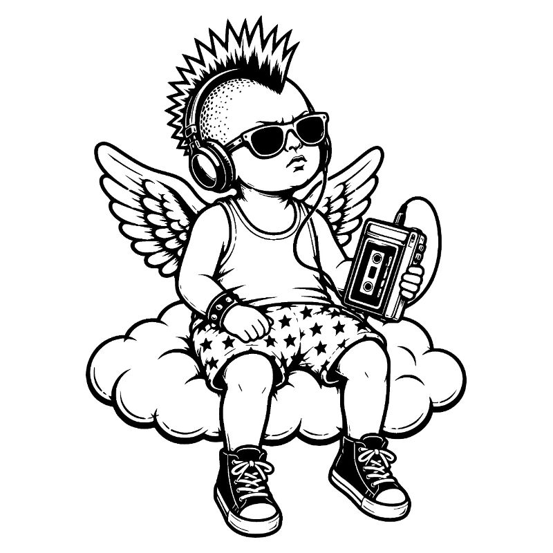 Punk Cherub with Walkman on Cloud
