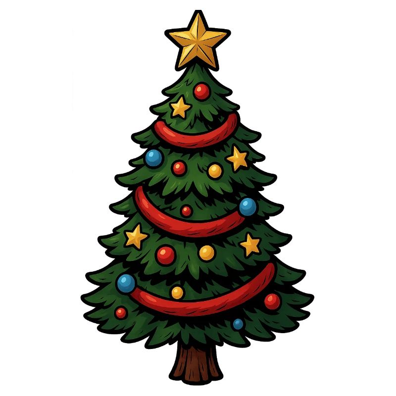 Comic Christmas tree colorfully decorated