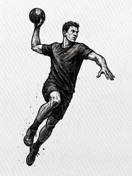 Dynamischer Handballer in Schwarzillustration