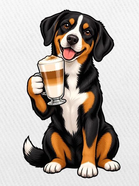 Entlebucher Sennenhund mit Latte Macchiato