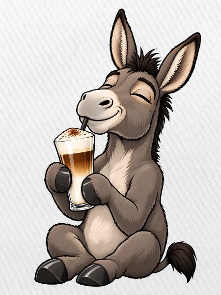 Esel mit Latte Macchiato