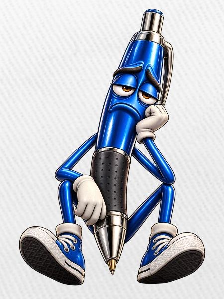 Blauer Stift Müde Cartoonfigur
