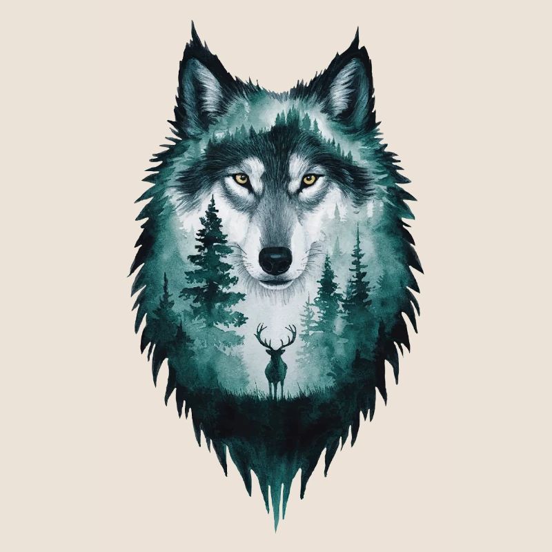 Wolf Silhouette Hirsch Wald Geschenk