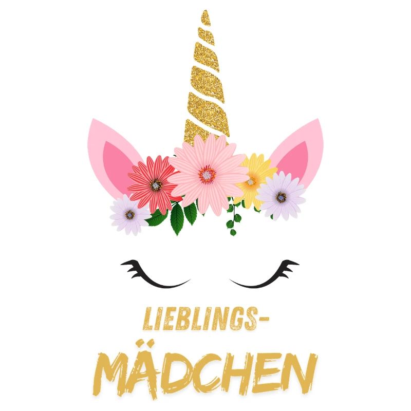 Fille préférée – Licorne mignonne avec des fleurs et de l’or