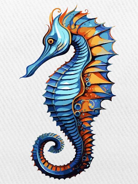 Seepferdchen Blau Orange Illustration