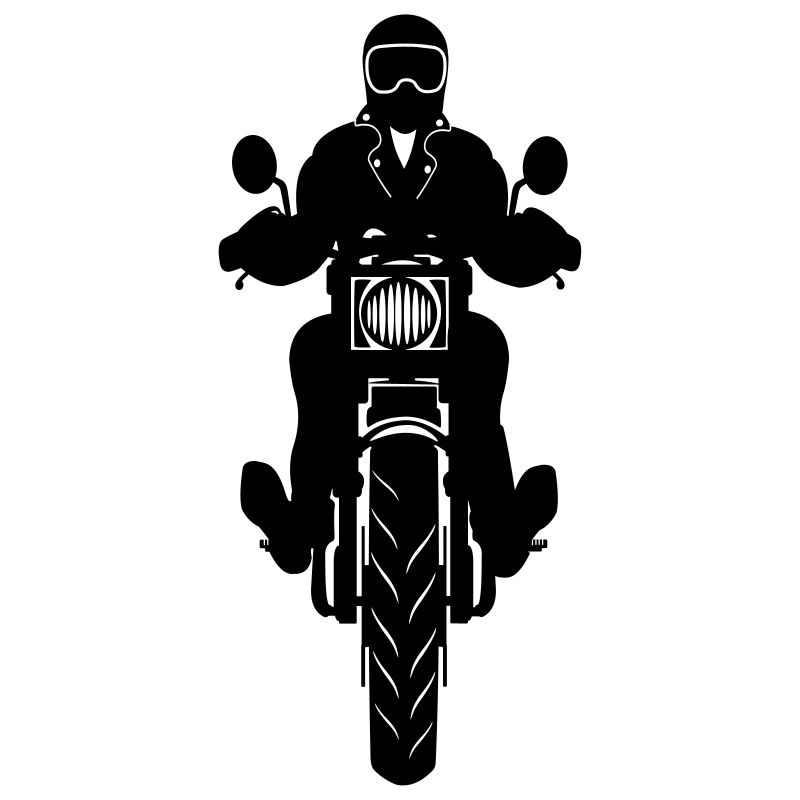 Motorcycle with motorcyclist front view