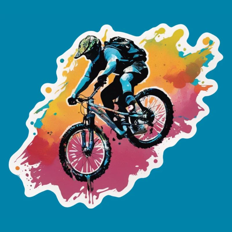 Descente en VTT à travers les éclaboussures de peinture