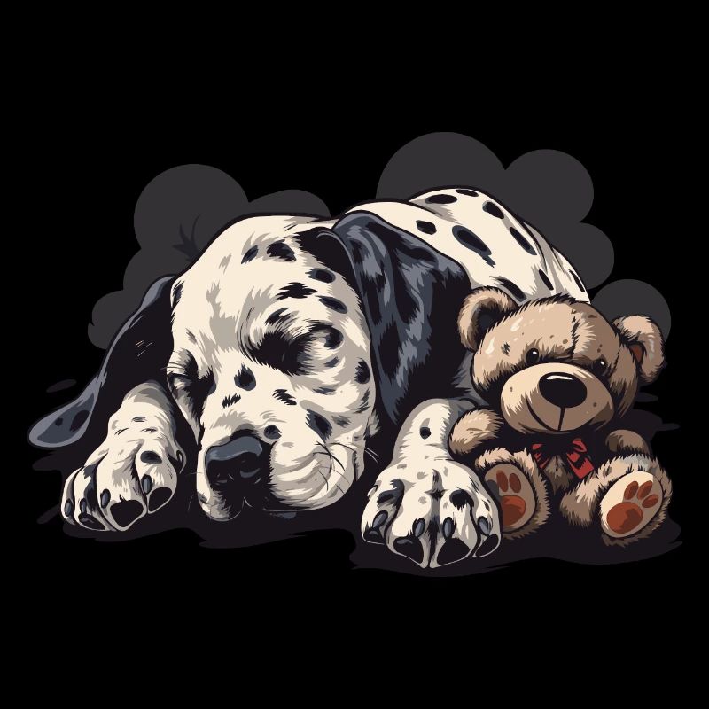 Sleeping Dalmatian with teddy bear