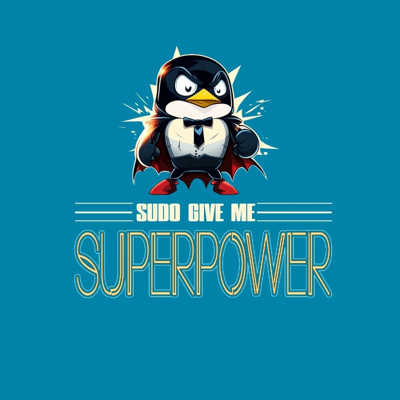 Linux Tux with Sudo Superpower Super-Penguin