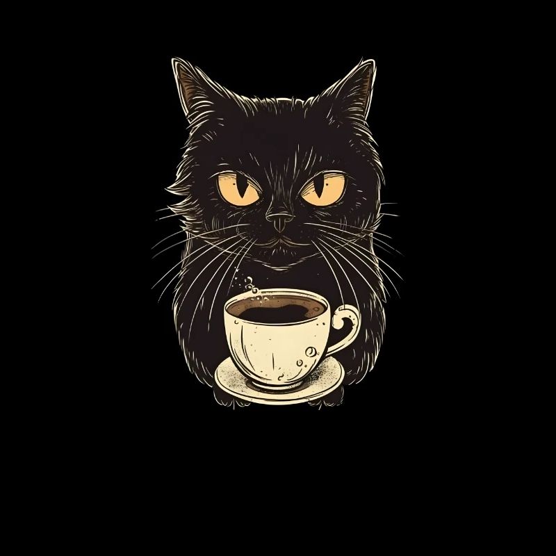Chat noir avec café