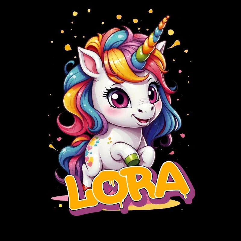 LORA - Schöner Mädchen Name mit süßem Einhorn