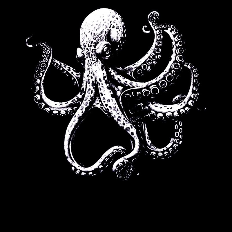 Illustration complexe de pieuvre en noir et blanc